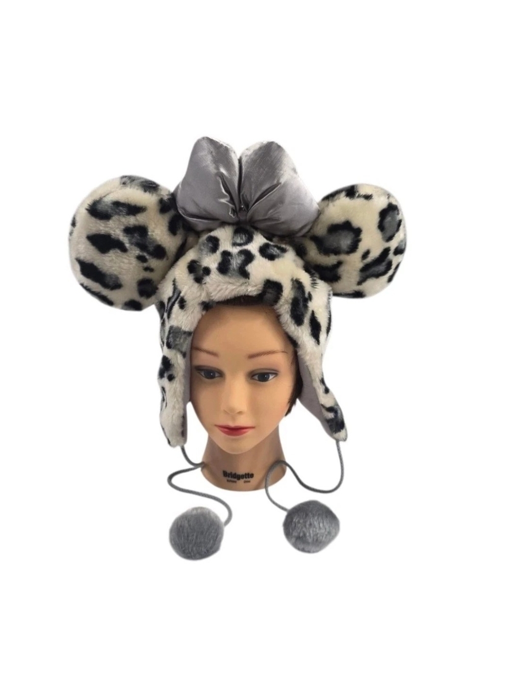 Minnie Mouse Fan Cap Silver Leopard  Pattern Ribbon Disney Parks One Size